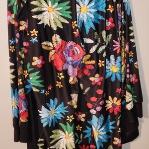 Floral Embroidered Black Kimono